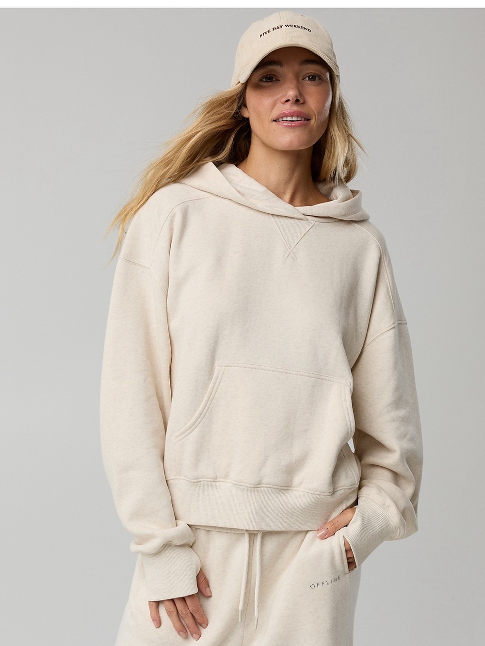 OFFLINE by Aerie Cloud Fleece Classic Length Hoodie Large Cream